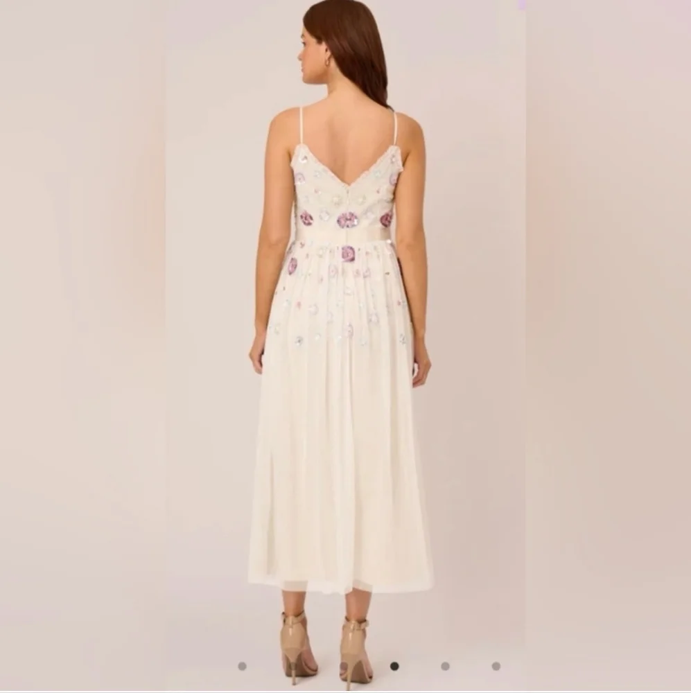Adrianna Papell Women's Embellished Ruffled V-Neck Gown Dress Size 16 - Picture 2 of 10